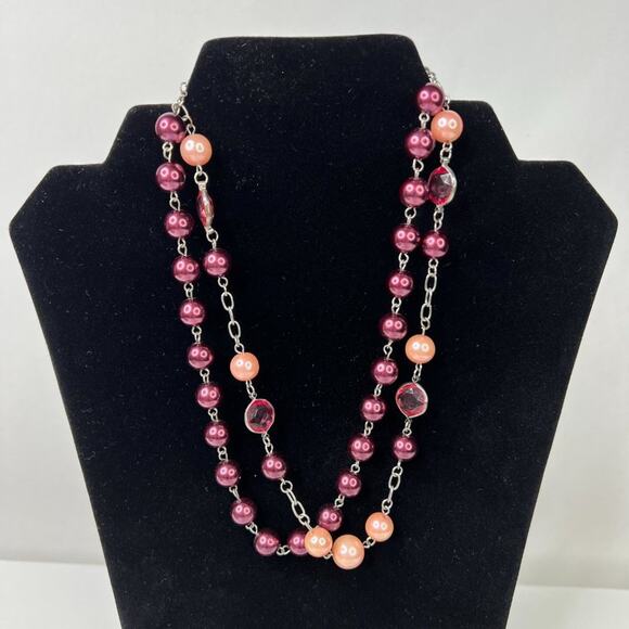 Pink & Purple Beaded Layer Choker Statement Necklace - Picture 4 of 5